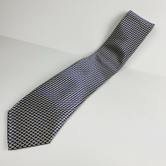 Smith & Rutherford London Geometric Pattern Tie Silver Blue Silk 3.5x58 EUC - Picture 4 of 5